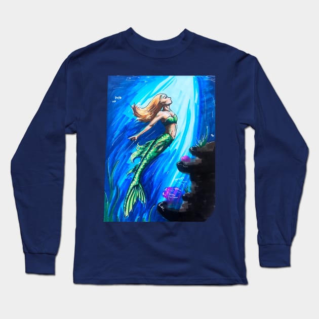 Rising Mermaid Long Sleeve T-Shirt by Lady Lilac